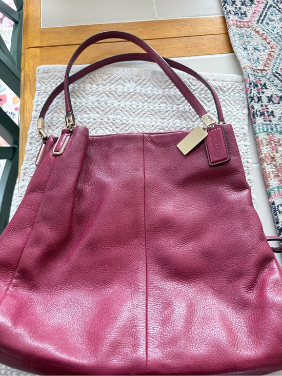 Coach Handbags - Coach Pebbled Leather Shoulder Tote in Berry Plum